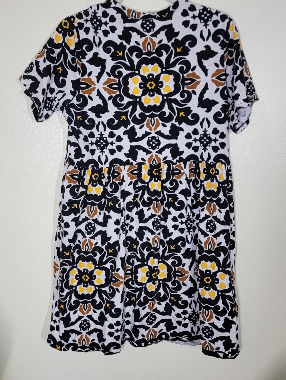Boden Black Easy Notch Neck Jersey Dress Floral 100% Cotton Size 12 - Picture 7 of 7